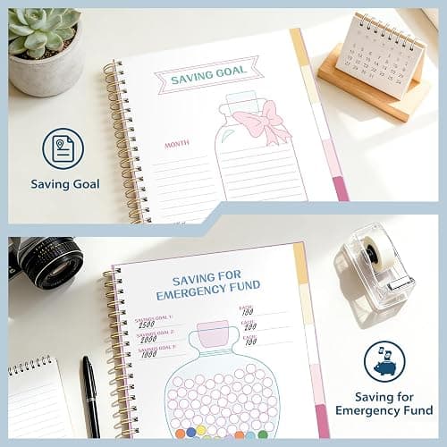 Ospelelf Budget Planner Undated, Money Expense Tracker with Pockets & Stickers, Thick Cardboard Cover, Large Pages for Spacious Writing, Original Fun Colorful Design, 12 Month Financial Notebook, Blue Pool thumbnail 6