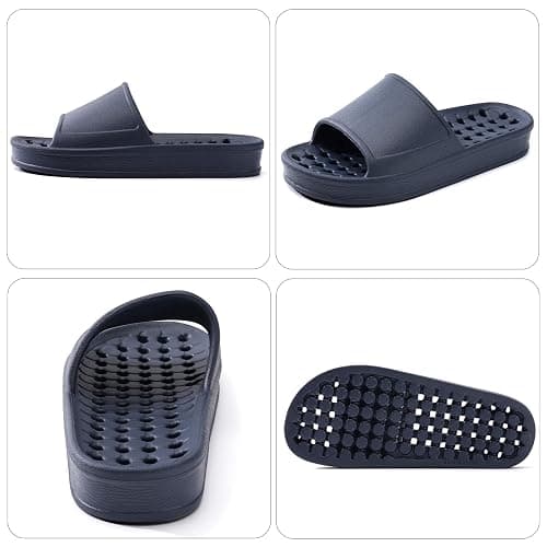 GETOEU Shower Shoes for Women and Men with Drain Holes Massage Slide Sandals Soft Cushioned Anti-Slip Pool Slides Comfort Thick Soled Waterproof Gym Shower Shoes Quick Drying Bathroom Spa Slippers thumbnail 2