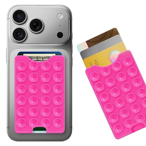 CukoHno Classic - Suction Phone Card Holder Adhesive Mount,Up to 3 Cards,Hands-Free,Strong Grip Holder for Selfies and Videos,2.28″x 3.5″,Hot Pink - Image 1