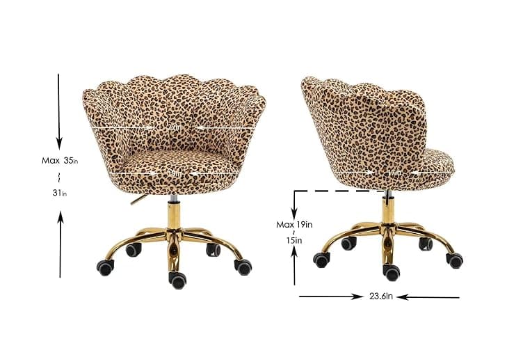 ZOBIDO Comfy Home Office Task Chair with Wheels, Cute Modern Upholstered Velvet Seashell Back Adjustable Swivel Vanity Desk Chair, for Women, for Girls, Living Room(Leopard Stripe) thumbnail 3