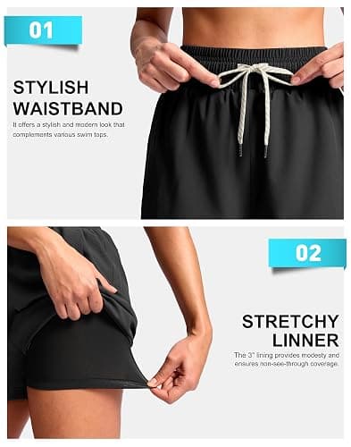 G Gradual Women's Swim Shorts 4" Quick Dry Board Shorts with Boxer Liner Deep Pockets Beach Trunks Athletic Running Shorts thumbnail 4