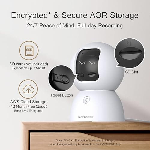 CINMOORE 5G Security Camera Indoor 2-Pack, No-Monthly-Fee AI Tracking Facial Recognition, 3K Pet/Dog Camera with Speaker/Phone App, PTZ WiFi Baby Monitor Cameras for Home Security, 0-Glow Night Vision thumbnail 7