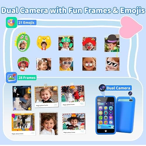 MOMILLA Toys Kids Smart Phone, 3.97" Screen Dual Cameras w/ 21 Stickers, Birthday Gifts for Kids, 16GB Toddler Learning Cell Phone with Games, Boys Girls Toys for Age 3 4 5 6 7 8 9 Year Old thumbnail 4