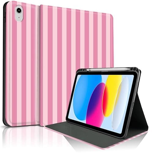 TopPerfekt Case for iPad 11th (A16) 11-inch 2025 / 10th Generation 10.9-inch 2022, Striped Cute Girly Collegiate Style Case with Pencil Holder for Kids, Boys, Girls, Anti-Slip, Anti-Shock - Pink - Image 1