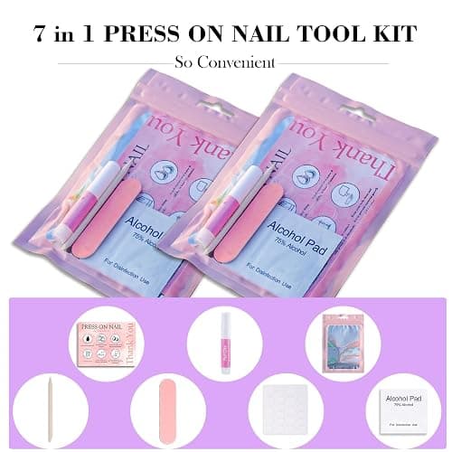 Disposable Nail Supplies Kits,Professional Manicure Press On Nail Tool Kit with Nail File,Adhesive Tabs,Nail Glue,Sticks, Prep Pads,Bags,Cards for Nail Business (350pcs50set-pink) thumbnail 2
