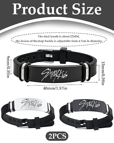 Yotlein SK Armband 2 Stück Schwarz, Silikonmaterial Adjustable Wristband, Stray Kids Bracelet für Fan Geburtstag Kreatives, Kpop Merch Geschenke für STAY thumbnail 3