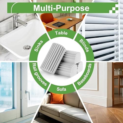 Jeymei 4-Pack Damp Clean Duster Sponge,Gray Damp Dusting Sponge,Duster Baseboard Cleaner Sponge with Ridges,Reusable Wet Duster Sponge,Household Cleaning Sponges for Blinds,Window Track Grooves thumbnail 5