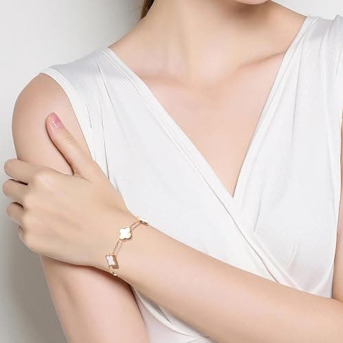 KINFERTE for 18K Gold Plated Double Sided Clover Bracelet for Women Lucky Four Leaf Clover Bracelet Flower Link Bracelets Trendy Jewelry Gifts for Women,Wife, Girlfriend, Mom, Sister, Bestie, Grandma thumbnail 6