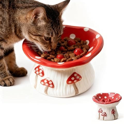 Cat Slow Feeder Bowl, Ceramic Slow Feeder Cat Bowls, Cute Mushroom Elevated Cats Bowl, Anti-Fatigue & Anti-Vomiting - Image 1