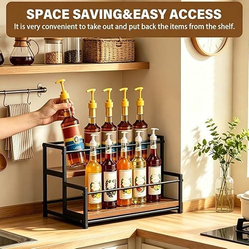 Foliantrix Coffee Syrup Organizer Rack 2-Tier Wine Rack Spice Racks Coffee Bar/Station Organizers Liquor Cabinet/Stand/Decor Bottle Organizer for Countertop Display Shelves/Holder/Storage thumbnail 6