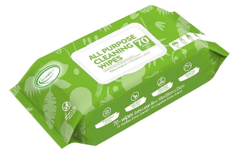 Air Jungles All Purpose Cleaning Wipes for Car and Home 70 Count, Extra Large 8" x 10" Heavy Duty for Car Interior Vinyl, Kitchen, Bathroom, Countertop, Furniture, Tool - Non-Toxic for Multi-Surface - Image 1