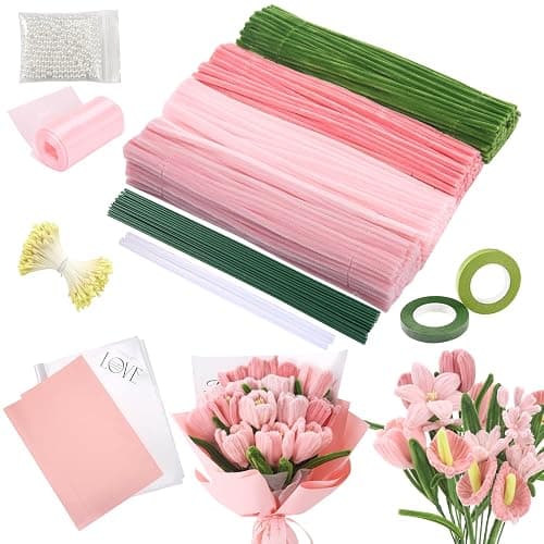 Pipe Cleaners DIY Craft Set for Tulip Bouquets, 400pcs Colourful in 4 Colours - Suitable for Gifts, Parent-Child Activity, Holiday and Home Decorations - Image 1