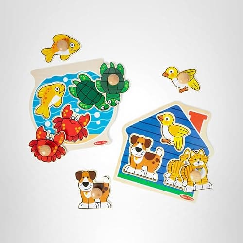 Melissa & Doug Wooden Jumbo Peg Puzzle 2-Pack – Fish Bowl, House Pets, 3-Piece for Toddlers Boys and Girls, Ages 1+ Years thumbnail 10