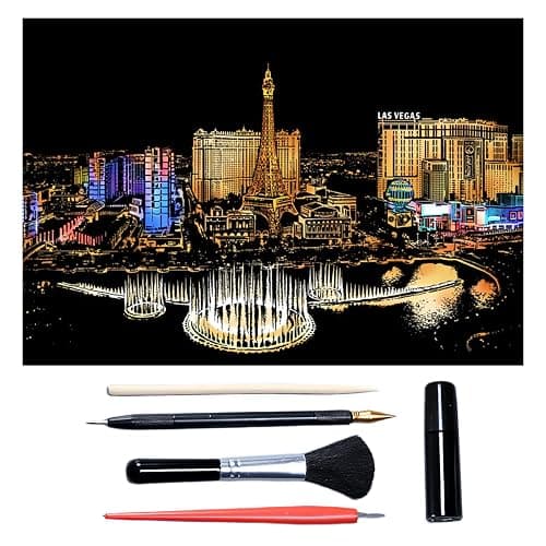 Scratch Art for Adults & Teens, Paint by Scratch 16 X 11.2 Inches, Scratch Off Paper Painting, Scratchart Kit Ornaments, Colorful Sketches Rainbow Scratch Art (Las Vegas) - Image 1