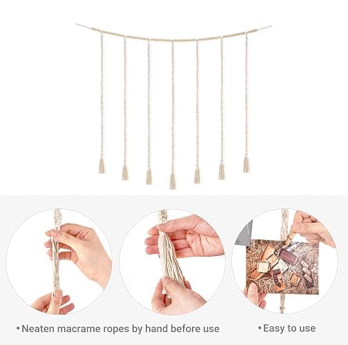 Mkono Macrame Hanging Photo Display Wall Decor with String Lights, Boho Wooden Beads Garland Collage Picture Card Frame Holder with 45 Clips for Bedroom Living Room Dorm, Teen Girls Christmas Gifts thumbnail 9
