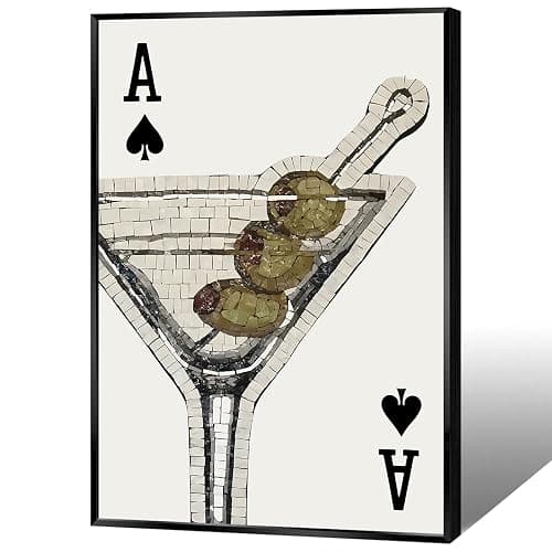 Funky Cocktail Wall Art Vintage Black And White Ace Poker Poster Minimalist Cocktails Canvas Print Wall Decor For Bar Cart Coffee Bar Dining Room 12X18 in Unframed - Image 1