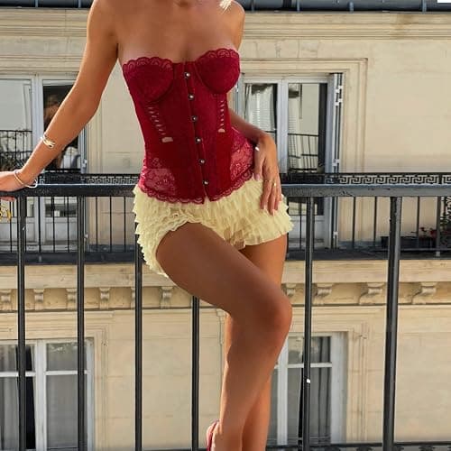Womens Lace Trim Layered Ruffle Lolita Bloomer Shorts Coquette Sexy Boy Shorts Y2k Frilly Pumpkin Fairy PJ Bottoms thumbnail 6