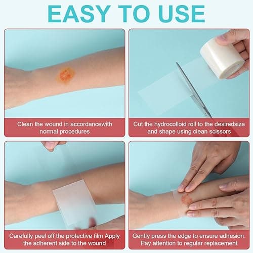 Hydrocolloid Bandages Roll for Wound Care-Cut-to-Size, Hydrocolloid Patch Bandages with Self-Adhesive, Ultra Absorbent Skin-Friendly for Blisters, Acne, Minor Wounds thumbnail 3