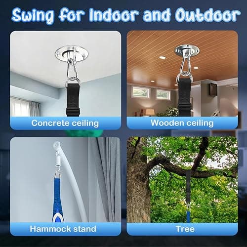 Light Up Kids Pod Swing Seat, Kids Hanging Hammock Swing Chair with LED Lights & Inflatable Pillow, Sensory Swing Pod Swing for Kids Indoor and Outdoor (Blue) thumbnail 6