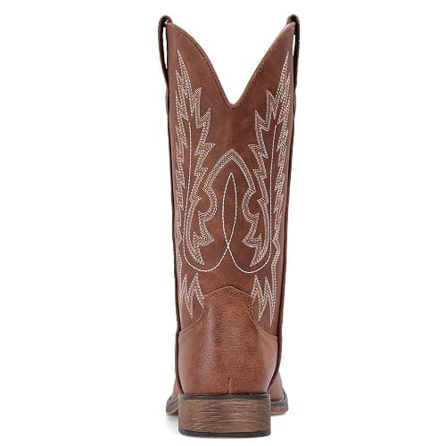 IUV Cowboy Boots For Women Square Toe Wide Western Boots Mid Calf Cowgirl Boots Pull On Embroidered Brown Cowboy Boots thumbnail 7