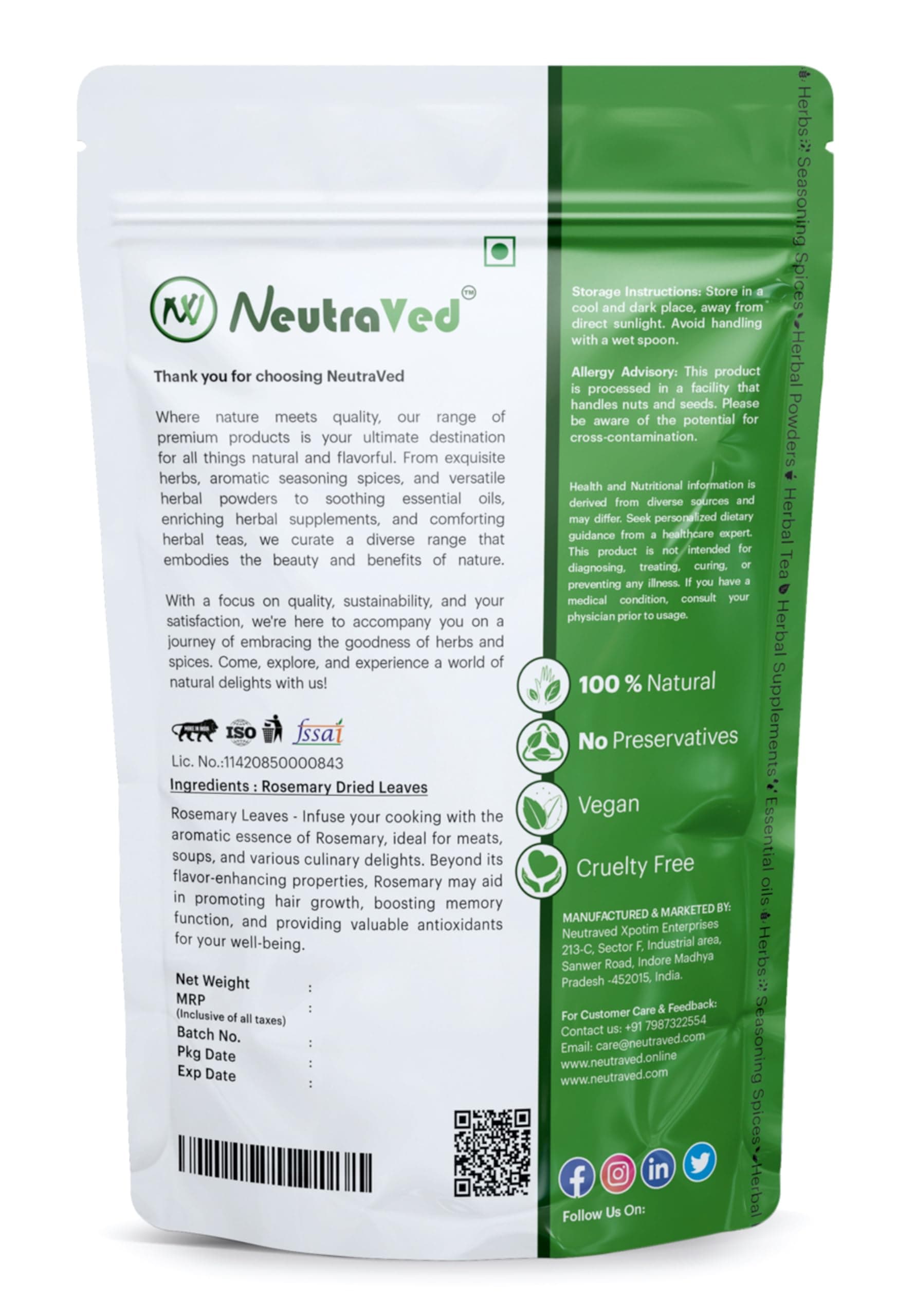 NeutraVed Rosemary Leaves Organic | Rosemary Dry Leaves Reduce Dandruff & Seasoning Food | Hair Growth, Stronger Strands & Natural Hair Nourishment, Food Grade | 50g thumbnail 6