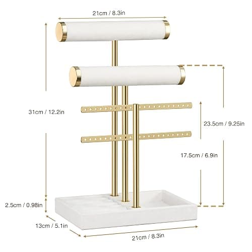 Jewelry Organizer Stand for Necklaces, Bracelets, Earrings, Rings, White | 3 Tier Velvet Bracelet Holder Display | Jewelry Organizers and Storage | Jewelry Tree | Jewelry Towers thumbnail 3