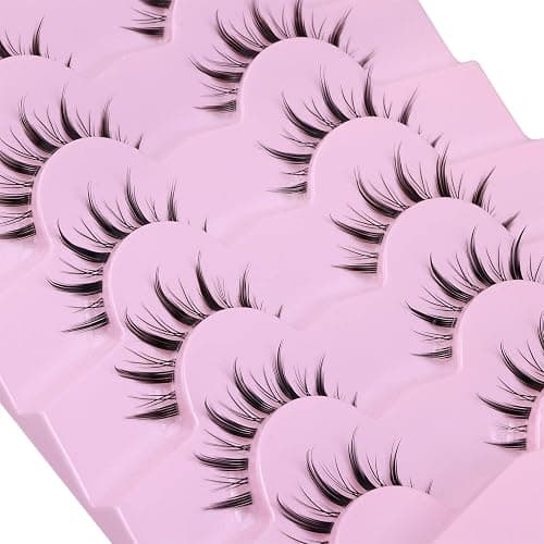 False Eyelashes Wispy Manga Lashes Natural Look Japanese Anime Lashes Manhua Effect Look Like Individual Clusters Spiky Cosplay Eyelashes with Clear Band 7 Pairs Pack by EYDEVRO thumbnail 3