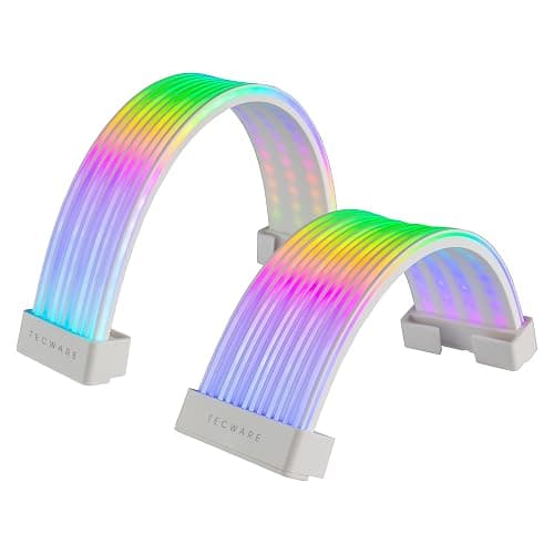 TECWARE Flex RGB Cable Cover Kit | Compatible with 24-Pin Motherboard and 8-Pin/16-Pin GPU | ARGB PSU Cable Extension with 5V 3-Pin Sync | RGB Lighting Kit for PC Cables | White - Image 1