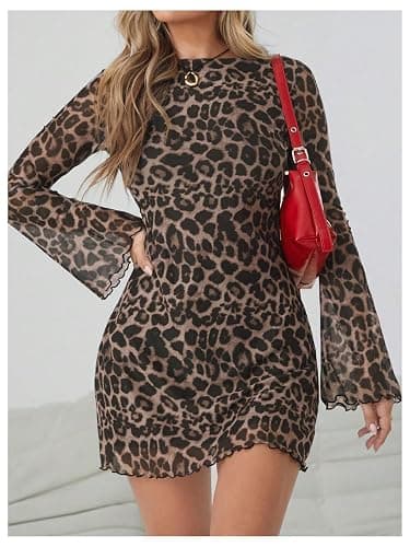 Milumia Women's Leopard Print Mini Dress Y2k Bell Long Sleeve Cheetah Short Dresses Going Out Fall 2025 thumbnail 5