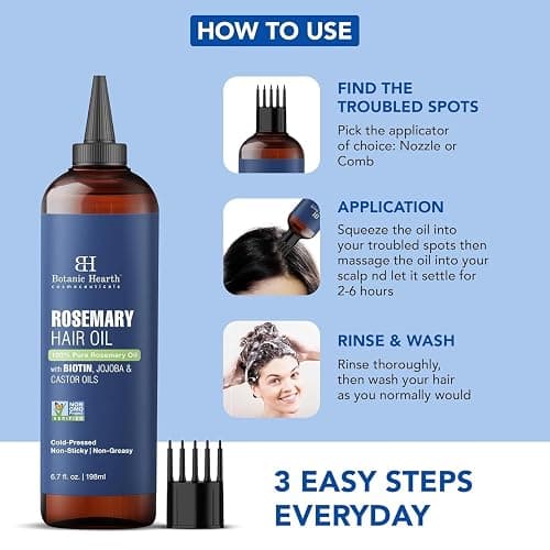 Botanic Hearth Rosemary Oil for Hair Growth - 6.7 Fl oz | Enriched with Biotin, Castor & Jojoba | Hair Relaxers & Dry Scalp Treatment | Color Safe | Suitable For All Hair Types thumbnail 3