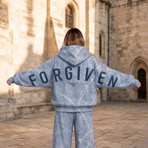 Tednrk Camo Hoodie Womens Christian Faith Maple Leaf Letter Print Forgiven Hoodie Oversized Fleece Pullover Warm Sweatshirts thumbnail 3