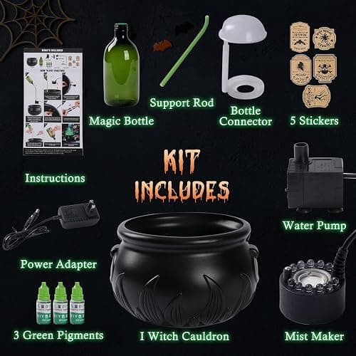 Zesua Halloween Decorations Indoor - DIY Floating Potion Set with Witches Cauldron and Mist Maker - Spooky Vintage Black Plastic Bowl Hocus Pocus Party Decor for Home Table Mantel Kitchen Room thumbnail 3