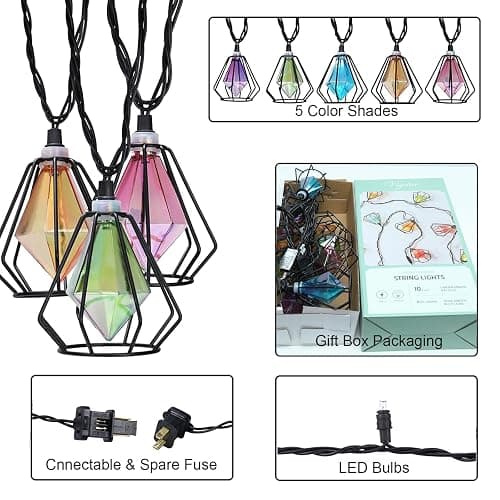 Vigdur Lantern String Lights - Muiticolor Deorative String Lights with 10 LED Bulbs Connectable, Indoor String Light for Bedroom Party Holiday Cottagecore Decor thumbnail 5