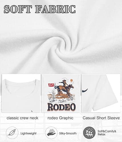 KIDDAD Rodeo Shirts for Women: Cowgirl Outfits Country Concert T Shirts Vintage Cow Skull Graphic Tees Oversized Tops thumbnail 6