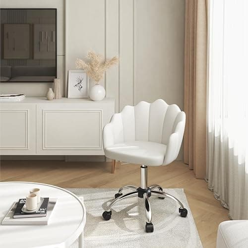 WOLTU Chaise Bureau, Chaise Coiffeuse, avec Dossier en Pétale, Ergonomique, Pivotant, Hauteur Réglable, en Velours, Cadre en Métal, Crème Blanc thumbnail 6