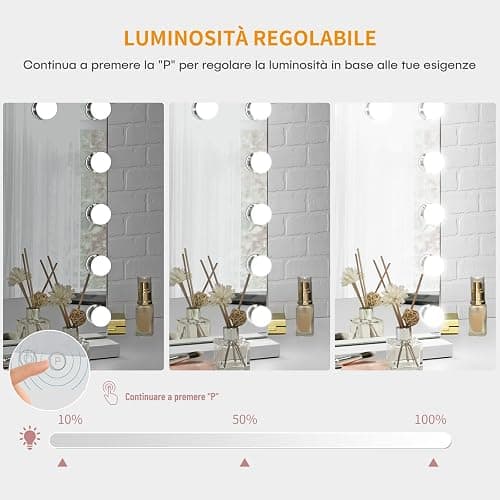 Moziel 50x42cm Specchio da Trucco con Luci, Specchio Hollywood da Tavolo o da Parete con Lampadine a 14 Led Tre Colori di Luce e Funzione di Luminosità Regolabile thumbnail 4