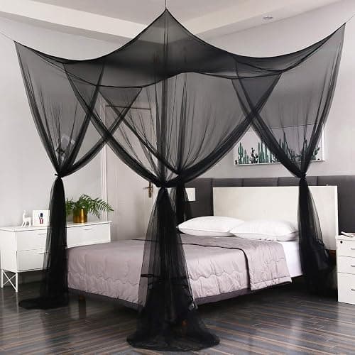 Mengersi Bed Canopy,Canopy Bed Curtains Bed Drapes for Full Queen King Size Bed,Mosquito Net Bed Curtains for Patio Indoor Outdoor Net,Black Bed Canopy Curtains for Gothic,Halloween Decoration thumbnail 2