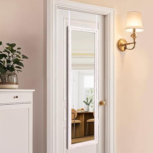 LXWZHK 48"x14" Door Mirror, Rustic Full Length Mirror, Over The Door Hanging Mirrors Full Length, Wooden Hanging Mirrors for Bedroom, Bathroom, White - Image 1