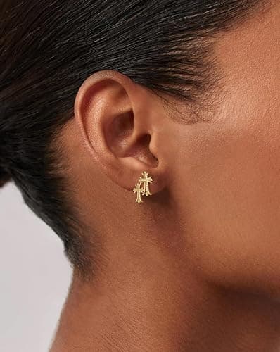 Warshion Gold Cross Earrings for Women 14K Gold Double Piercing Cross Earrings Diamond Stud Earring thumbnail 2