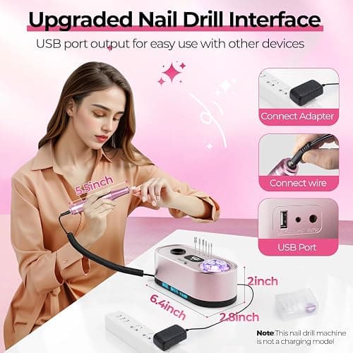 JOSGLOI 40000RPM Professional Nail Drill E-File for Gel Polish Removal | LCD Display; Smooth Stepless Control; Quiet Low-Vibration; Ideal for Manicure Pedicure Nail Prep, Salon & Home DIY Nail Care thumbnail 6