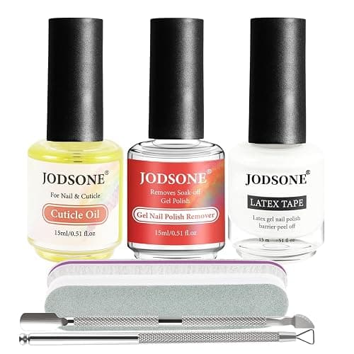 JODSONE Gel Nail Polish Remover Kit - Set with 15ml Gel Nail Polish Remover, Cuticle Oil and Latex Tape, and Complete Remover Manicure Tool Set, No Soaking - Image 1