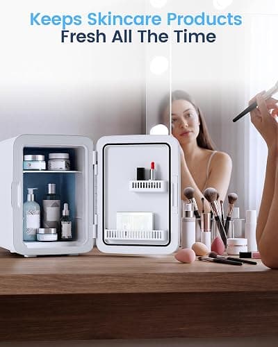 Electactic 10L Compact Mini Fridge, Portable Small Refrigerator, Small Cosmetics Cooler, 2.6 Gal Mini Fridge with AC/DC Adapters for Beverage, Food, Makeup, Bedroom, Office, Dorm, White thumbnail 7
