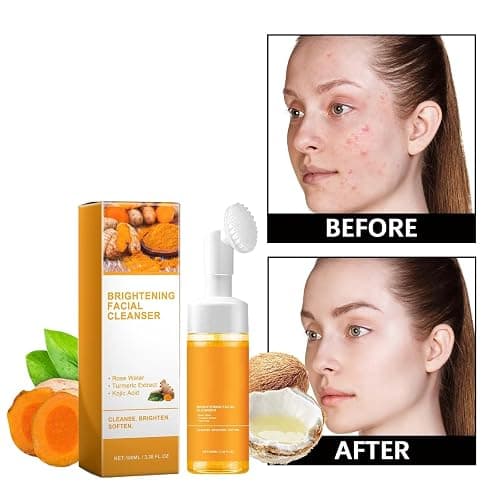 2 Pcs Turmeric Foaming Face Wash, Deep Cleansing Glow Wash Turmeric Facial Cleanser With Brush. thumbnail 2