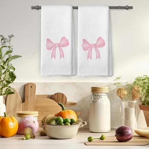 Mcehtle Coquette Pink Bow Girls Gifts Kitchen Towels Set of 2, Pink Bow Ribbon Hand Towels for Bathroom Decorative Tea Towels Dish Towels, Coquette Girly Bathroom Decor, 16x24 Inch thumbnail 5