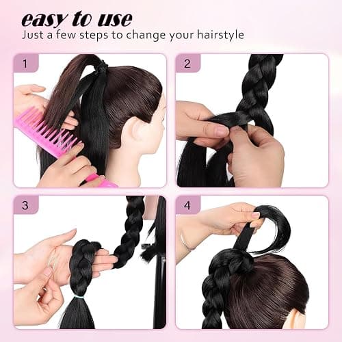 Kmzbasg 2PCS Long Braid Ponytail Extension with Hair Tie DIY Wrap Around Synthetic Hairpiece Natural Soft Fluffy Style for Women’s Daily Wear thumbnail 3