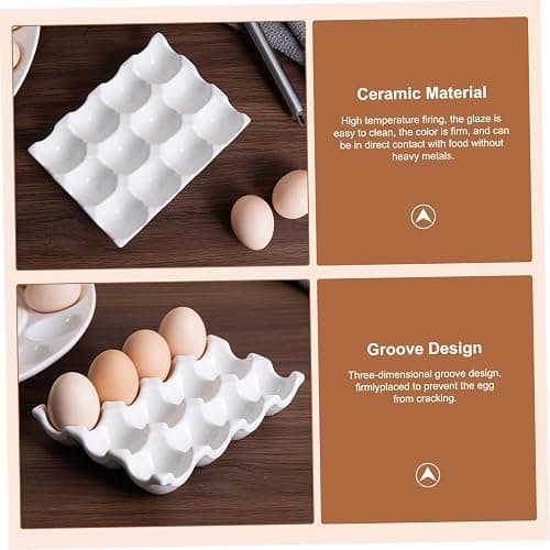 Porte-œufs en céramique, 12 tasses plateaux d'oeufs en céramique résistants à la chaleur, plateau de rangement décoratif facile à nettoyer pour le réfrigérateur de cuisine comptoir thumbnail 5