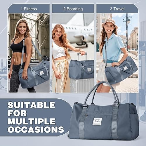 Weekender Duffel Bags for Women, Travel Totes Bag for Airplane, Cute Sports Gym Dance Overnight Luggage Bag with Wet Pocket Shoe Compartment, Carry On Hospital Bag for Labor and Delivery Haze blue thumbnail 8