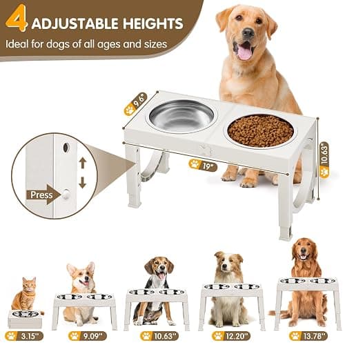 XIAZ Elevated Dog Bowls Large Breed Raised Dogs Bowl Stand Large/Medium Sized Dog 1L Food Water Bowl Stands 5 Heights Adjustable 9/11/12/14in White Pet Feeder Dish Station thumbnail 2