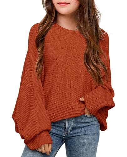 Mafulus Girl's Oversized Crewneck Fall Sweaters Kids Batwing Long Sleeve Slouchy Chunky Cute Pullover Jumper Shirts 5-14T - Image 1