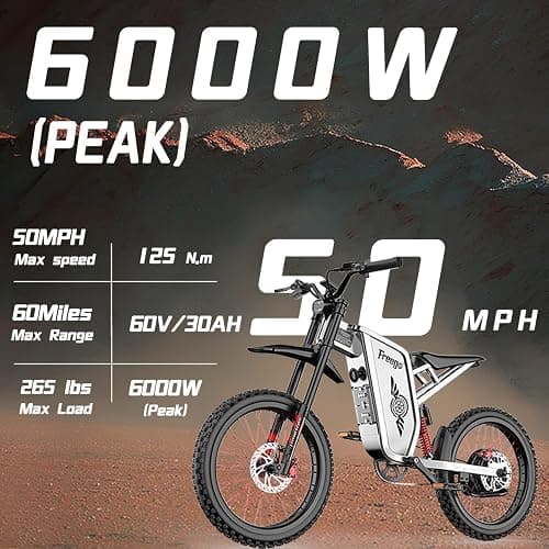 Freego Electric Motorcycle for Adults, X2Pro Electric Dirt Bike 6000W(Peak) Motor 60V/30Ah Battery,50MPH Off Road Electric Bicycle,19x2 Tire Full Suspension/Four-Piston Hydraulic Brake thumbnail 7